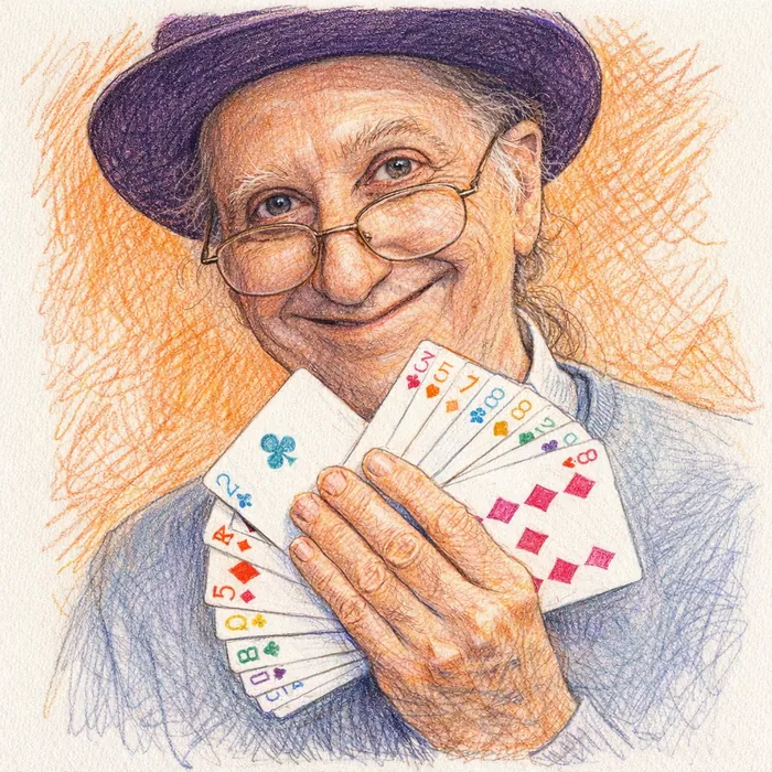 Ilustración de Juan Tamariz con un abanico de cartas