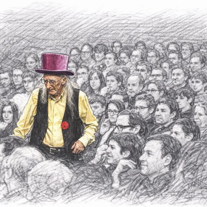 Boceto de Juan Tamariz actuando ante el público